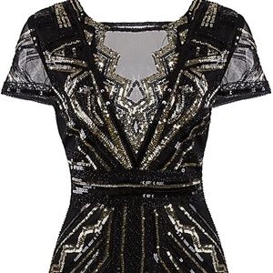 20's Black & Gold Sequin Flapper Dress (L)